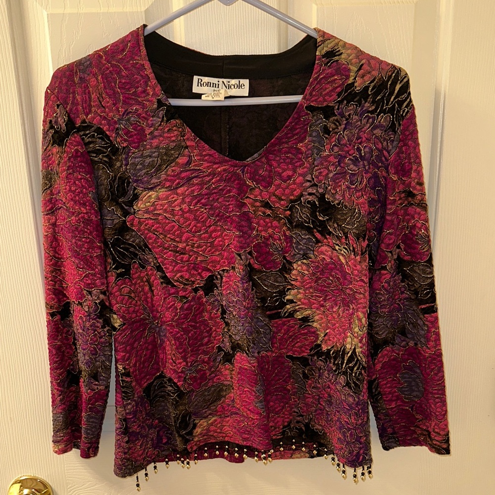 Ronni Nicole Pink and Black Floral Blouse